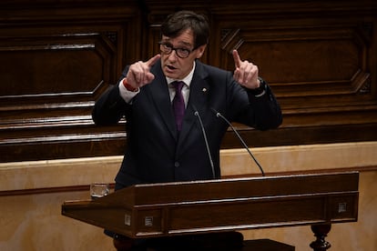 El presidente catalán, Salvador Illa, en su primer debate de política general como presidente de la Generalitat de Catalunya, este martes.