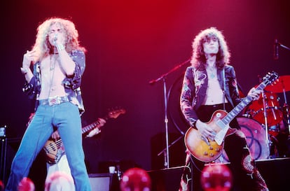 Robert Plant, Jimmy Page performing live onstage