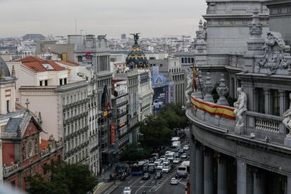 Estado de las obras del Centro Canalejas, en Madrid. En la imagen, vistas del centro de Madrid desde alguna de sus futuras viviendas particulares