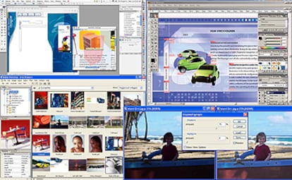 De izquierda a derecha y de arriba abajo, InDesign CS, Illustrator CS y Photoshop CS.