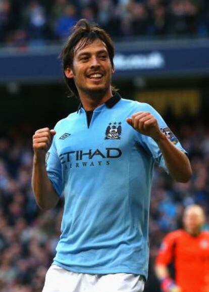 David Silva celebra un gol del City en la Premier