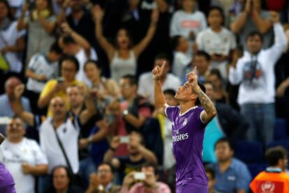James celebra su gol contra el Espanyol.