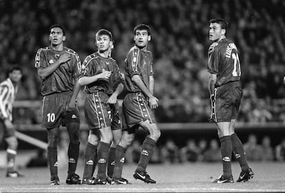 1997. Barcelona- AT Madrid. Giovani, Celades, Guardiola y Luis Enrique