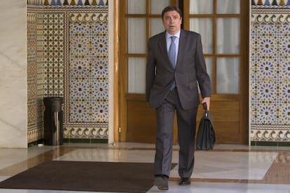 Luis Planas en abril pasado por los pasillos del Parlamento