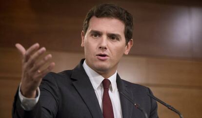 Albert Rivera, presidente de Ciudadanos, este lunes en Madrid.