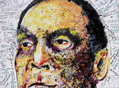 El retrato de Richard Fuld, director de Lehman Brothers, se ha llenado de pintadas. Muy repetida: <i>"greed" (</i>avaricioso).