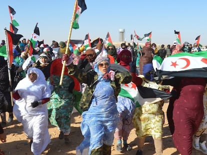 Manifestación de refugiados saharauis en el campo de Rabuni, el más importante de la región argelina de Tinduf, en febrero de 2020.