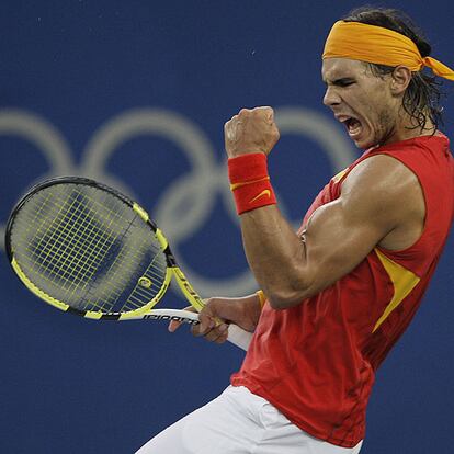 Rafa Nadal, durante la final de los Juegos de Pekín que le valió el oro ante Fernando González.