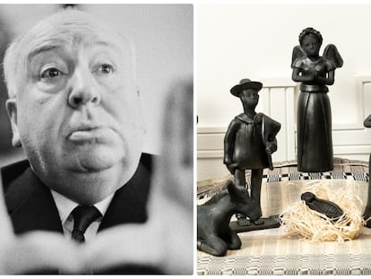 De izquierda a derecha, una foto de la exposición de Masats, el director de cine Alfred Hitchcock y un belén expuesto en la Casa de México