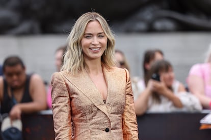 Emily Blunt at the photo call for the film 'Oppenheimer' on July 12, 2023 in London.