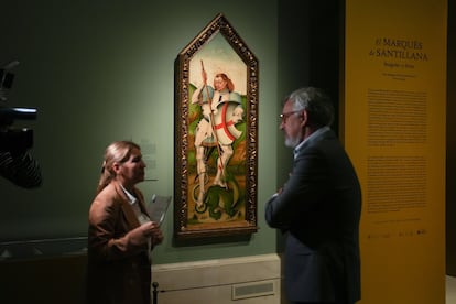 El óleo 'San Jorge y el dragón', de Jorge Inglés, en la exposición 'El marqués de Santillana. Imágenes y letras'.