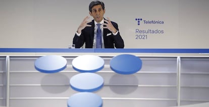 José María Álvarez Pallete, presidente de Telefónica en los resultados de la compañía,  2021.