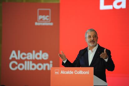 El candidato del PSC a la alcaldía de Barcelona, Jaume Collboni, durante su proclamación, este sábado