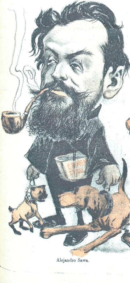 Alejandro Sawa, caricaturizado en 1902 por Don Hermógenes (Manuel Tovar Siles).