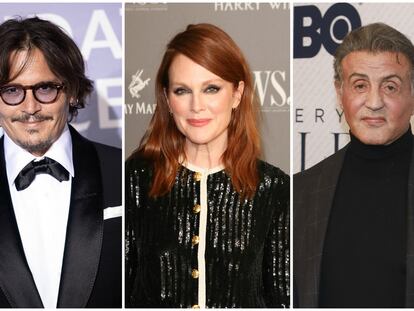 Los actores Johnny Depp, Julianne Moore y Sylvester Stallone.