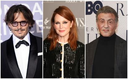 Los actores Johnny Depp, Julianne Moore y Sylvester Stallone.