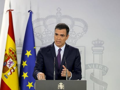 Acting Prime Minister Pedro Sánchez at a press conference on Thursday.