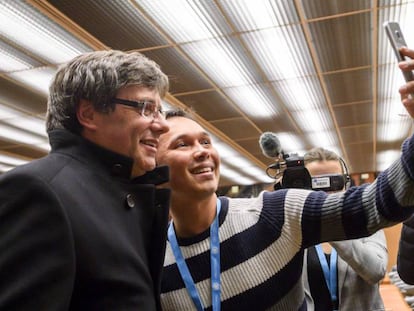 Carles Puigdemont durante su visita este lunes a Suiza.