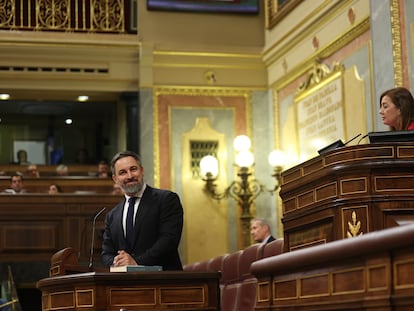 Intervención de Santiago Abascal, líder de Vox, amonestado por la presidenta del Congreso, Francina Armengol.