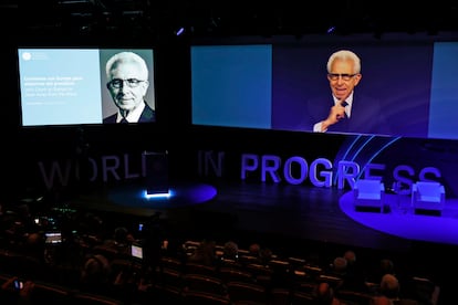 El expresidente de México Ernesto Zedillo participa en el foro World in Progress a través de un mensaje de vídeo. 