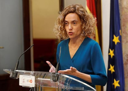 Meritxell Batet, durante una rueda de prensa, este miércoles en el Congreso.