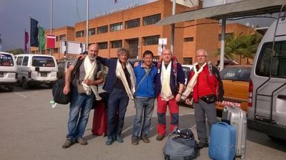 The four missing mountaineers and their guide.