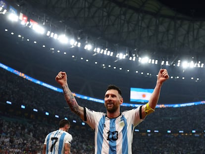 Messi celebraba el tercer gol de Argentina ante Croacia en las semifinales del Mundial, el martes en Lusail.