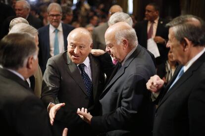 A la derecha, José Miguel Insulza, junto al presidente ejecutivo de CAF, Enrique García.