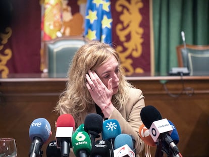 La alcaldesa de Maracena (Granada), Berta Linares (PSOE), durante una rueda de prensa el pasado miércoles.