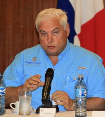 El presidente de Panamá, Ricardo Martinelli, en la Cámara de Comercio.