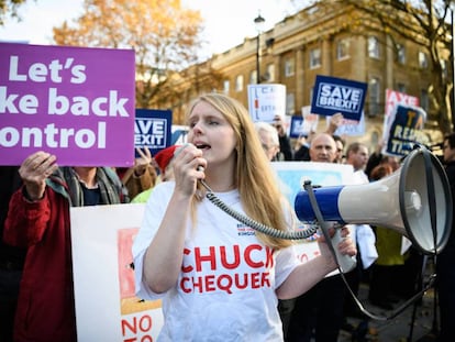 Manifestación a favor del Brexit frente al palacio de Whitehall, en Londres. LEON NEAL (GETTY)