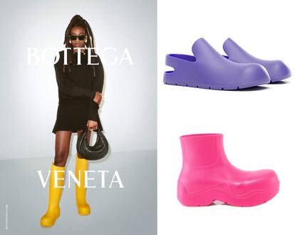 Bottega Veneta. En 2020 el exdirector creativo Daniel Lee extrajo de su mente un diseño robusto y a primeras arriesgado que recordaba al calzado de una heroína de dibujos animados, convertido en objeto de deseo desde entonces. Su bota Puddle reconocible por su punta redonda y una cubierta globular, está fabricada en caucho biodegradable que repele el agua, a partir de moléculas naturales procedentes de la caña de azúcar y residuos de café. Su apariencia corpulenta engañaba, ya que en realidad es un calzado ultra ligero y mucho más llevable; la prueba es su éxito y la multitud de versiones que la factoría italiana ha creado desde la fecha, incluidos botines de caña baja y unos zuecos unisex en una decena de colores.