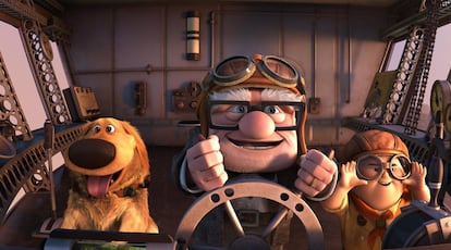 Los protagonistas de <i>UP</i>, producida por Pixar, uno de los éxitos de taquilla del año. De izquierda a derecha, Dug, Carl Frederick y Rusell.