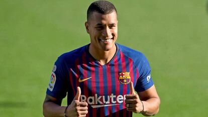 Murillo, en su presentación en el Camp Nou.