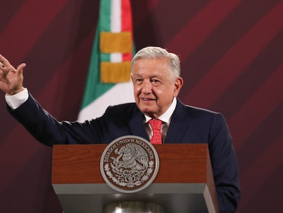 Andrés Manuel López Obrador durante su conferencia de prensa matutina de este lunes.