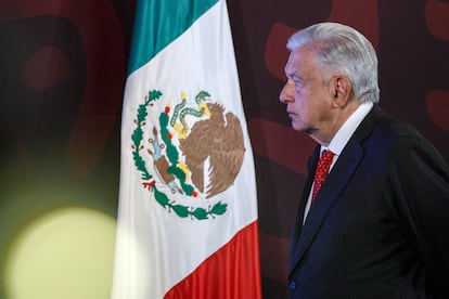 Andrés Manuel López Obrador durante una conferencia matutina en Palacio Nacional, el 5 de agosto de 2024 en Ciudad de México.