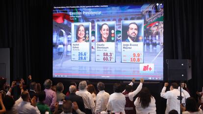 Una pantalla informa el avance de resultados, durante la jornada electoral del 02 de junio de 2024.