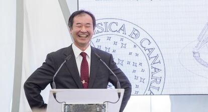 Takaaki Kajita, Premio Nobel de F&iacute;sica de 2015, ayer en La Palma