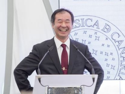 Takaaki Kajita, Premio Nobel de F&iacute;sica de 2015, ayer en La Palma