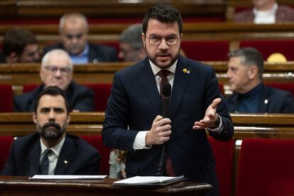 El 'president' Pere Aragonès durante la sesión de control del Parlament, este miércoles.