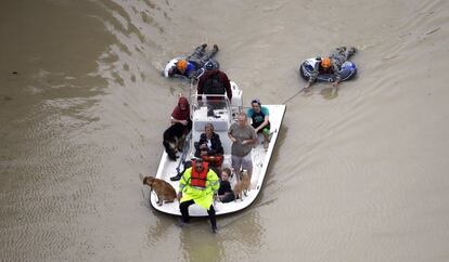 Un grupo de personas son evacuadas de una de las zonas afectadas, el 29 de agosto.