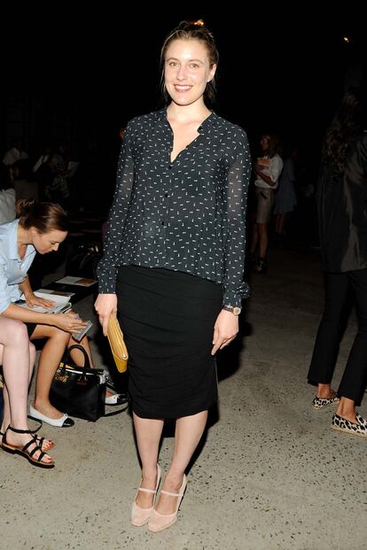 Greta Gerwig es otra de las que ocudi al desfile de Band Of Outsiders.