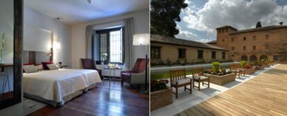 Habitación y terraza del Parador de Granada.