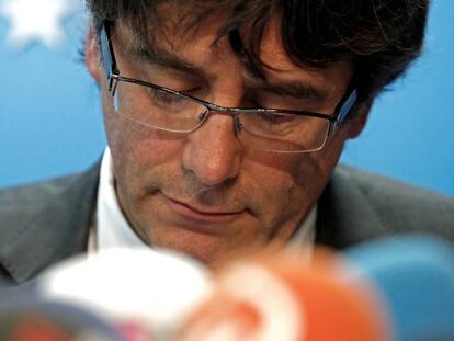 Carles Puigdemont attends a news conference in Brussels, Belgium.