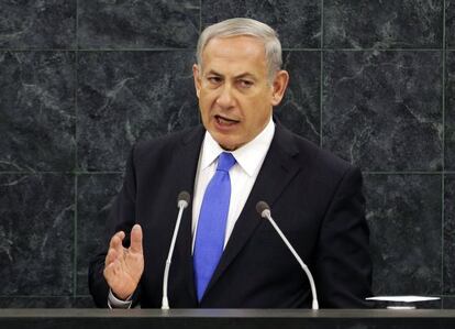Benjam&iacute;n Netanyahu durante su m&aacute;s reciente comparecencia en la Asamblea General de Naciones Unidas. 