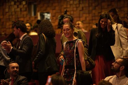 Claudia Sheinbaum a su llegada al diálogo en el Museo Nacional de Antropología, este miércoles.