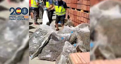 Varios sacos con cogollos de marihuana incautados por la Policía en la operación Wilson.