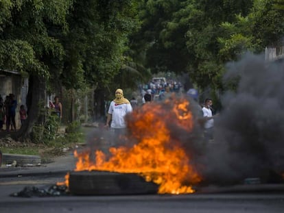 Protestos nas ruas de Managua.