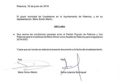 Acuerdo entre Ciudadanos y Vox en Palencia.