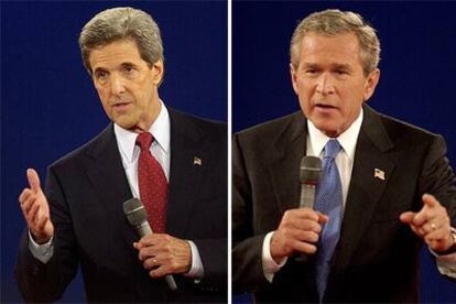 John Kerry y George W. Bush, durante el debate celebrado en San Luis.